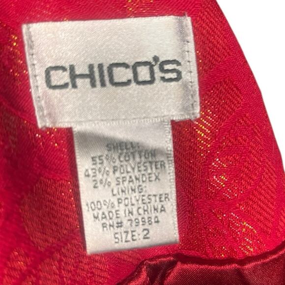 Chico’s Mandarin Collar Red and Gold Brocade Blazer Chico Size 2 = Large Size 12 - Picture 5 of 5